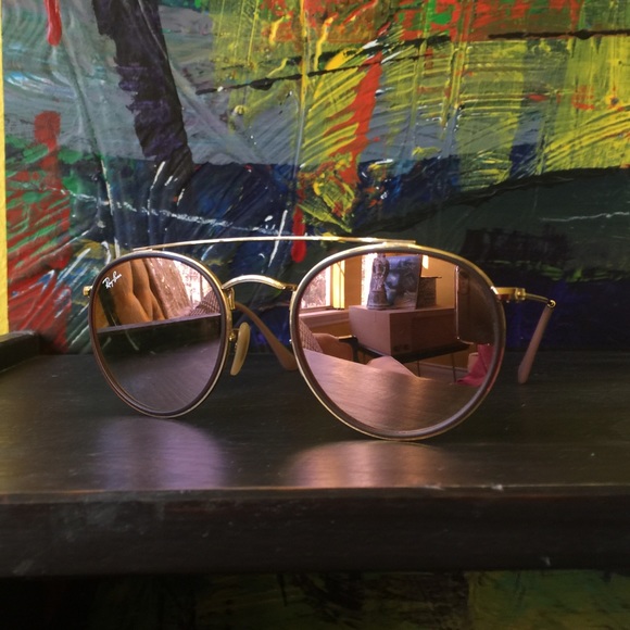 ray ban round double bridge copper gradient flash